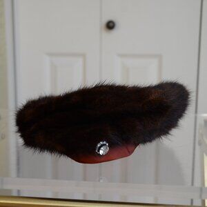 Vintage Deborah Exclusive Mink Fur Hat Womens 22 Satin Lined Brown